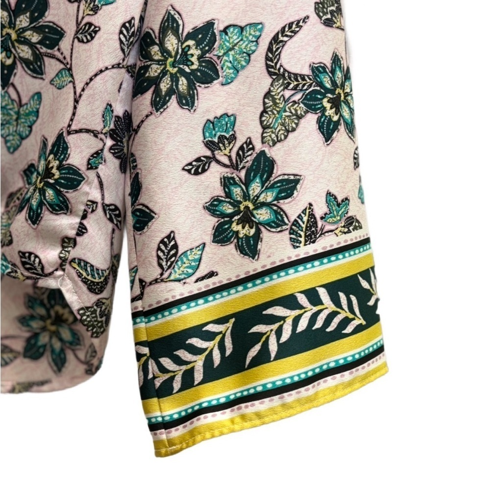 LOFT βHibiscusβ Tie front Long Sleeveblouse in light purple, turquoise, gold XS - Picture 4 of 10